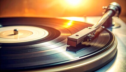 Vintage record player spinning a vinyl record, evoking retro music, analog sound, and nostalgic audio experience.