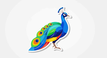 Stylized vibrant peacock illustration with geometric shapes and a modern aesthetic