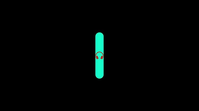 Minimalist icon of a sound level meter or battery indicator with small red headphones, on a black background, simple graphic design