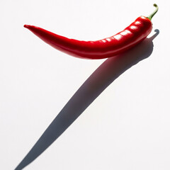 Red chili pepper casting a dramatic shadow on a white background