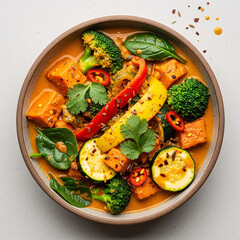 Vibrant Vegetable Curry with Tofu in a Rich Orange Sauce
