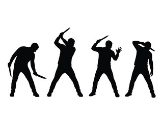 Fototapeta premium Four black silhouettes of people holding knives in various threatening poses