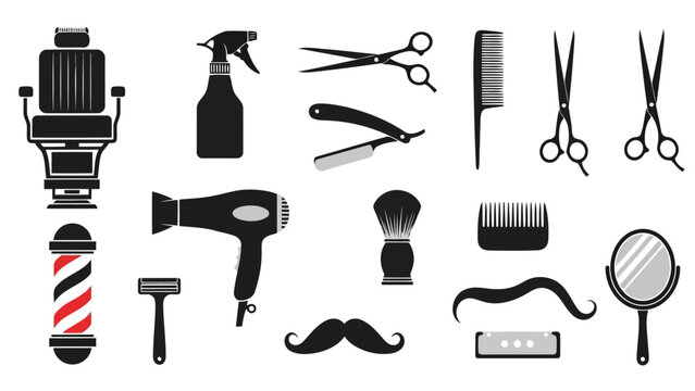 Collection of various barber tools and accessories on
