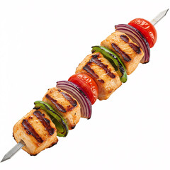Grilled Chicken and Vegetable Skewers on a Metal Stick