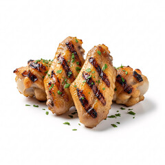 Grilled Chicken Wings with Herbs on White Background