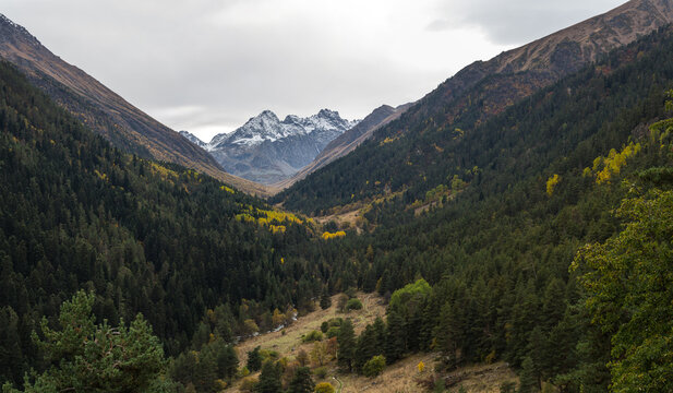 View of Caucasus mountains in autumn