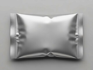 Blank silver foil sachet horizontal packaging isolated on clean studio background