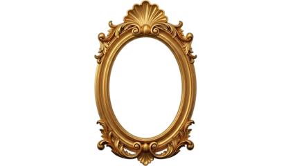 Ornate vintage gold oval picture frame with intricate baroque carving design