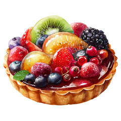 Fruit Tart in watercolor style, vector illustration, isolated on white background.