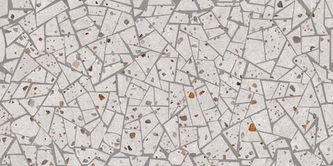 Obraz premium Terrazzo mosaic tile texture, broken marble stone fragments pattern, seamless grey ceramic floor surface for interior design and architecture