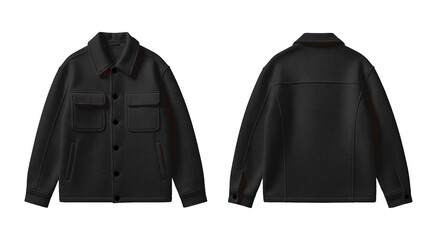 Black Wool Jacket Mockup Front and Back View Isolated on Transparent Background