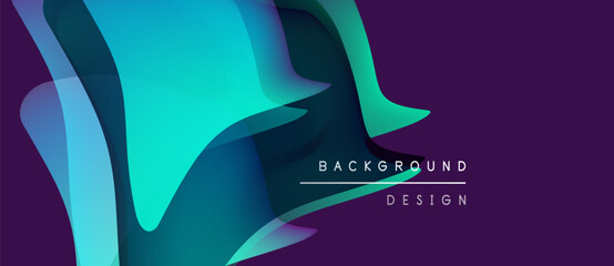 Abstract fluid shapes, vibrant turquoise, purple hues. Modern design element, gradient effect, sleek presentation. Background features text background, design.