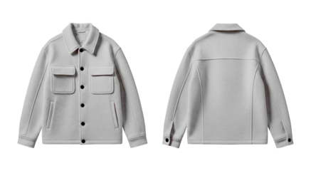 White Wool Jacket Mockup Front and Back View Isolated on Transparent Background