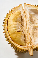 Fototapeta premium Ripe Durian pulp isolated on white background.
