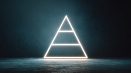 Modern Christmas tree made of white neon lights in a dark room, clean and minimal, high-contrast