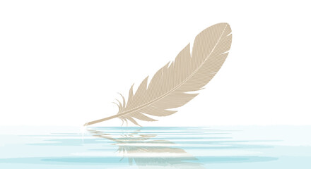 Feather floating softly on calm water creating a sense of tranquility and gentle movement through