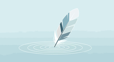 Serene feather creating ripples in tranquil pastel blue water surface minimal art © star