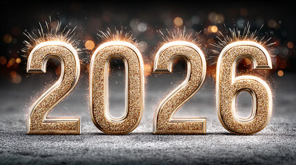 Rustic copper metallic 2026 numbers on textured surface new year celebration concept