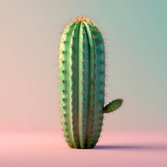 Striking green desert cactus with a tender sprout, beautifully isolated against a smooth pastel gradient, embodying natural resilience and minimalist botanical charm