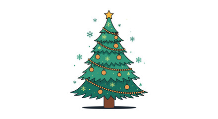 Fototapeta premium A beautifully decorated Christmas tree with golden ornaments, a shining star topper, and delicate snowflakes against a white background.