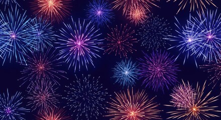 Explosive celebration dynamic fireworks display illuminating the night sky illustration