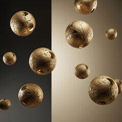 AI Image Of Golden Sphere Floating In Black Void