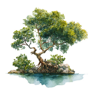 A watercolor painting of Mangrove, vector illustration on white background.