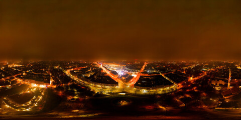 Krak&oacute;w Night 360&deg;: Aerial Equirectangular VR Panorama of the City Center
