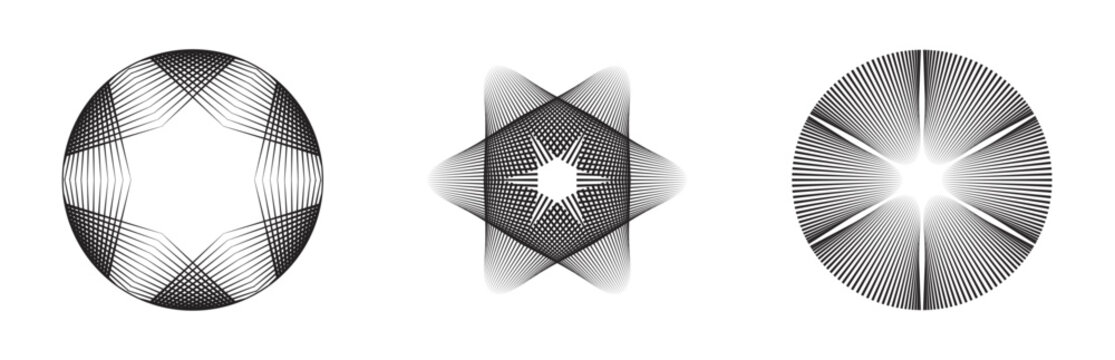 Abstract Radial Line Geometry with Symmetrical Star Shapes Vector Illustration.
