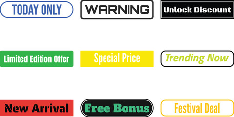 set of colorful promotional labels and stickers isolated on white background