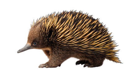 A short-beaked echidna, a unique australian mammal, isolated against a dark background isolated on white background
