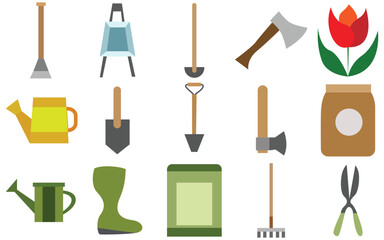 Hand Drawn Gardening Elements Set with Plants, Flowers, and Tools, Isolated Doodle Vector Illustration
