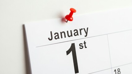 January 1st calendar date with a red pushpin