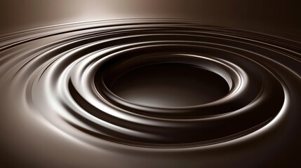 A close up abstract swirling pattern of dark viscous liquid chocolate with smooth glossy texture