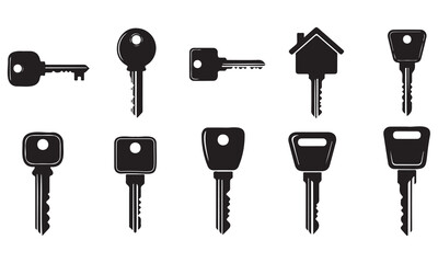 Collection of Diverse Black Key Silhouettes on White Background