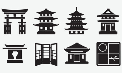 Collection of Japanese Architectural Icons and Symbols