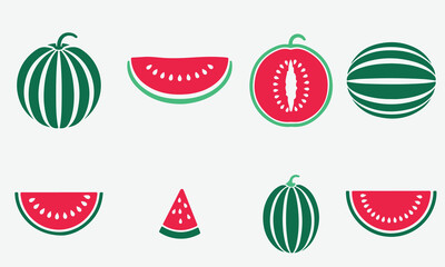 Collection of stylized watermelon icons and slices