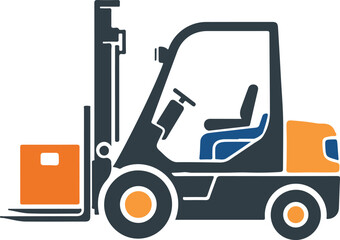 Flat Icon of a Forklift Truck Lifting a Box