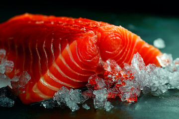 Close-up of sushi salmon fish, Japanese sushi collection. Sashimi sushi set with chopsticks and soy