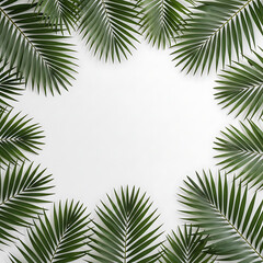 Tropical Palm Leaf Border on White Background