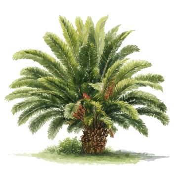 Sago Palm in watercolor style, vector illustration, isolated on white background.