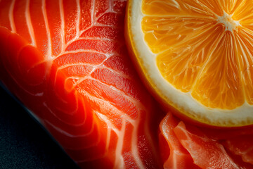 Close-up of sushi salmon fish, Japanese sushi collection. Sashimi sushi set with chopsticks and soy