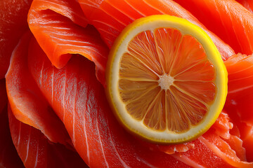 Close-up of sushi salmon fish, Japanese sushi collection. Sashimi sushi set with chopsticks and soy