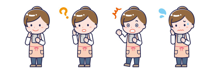 スマートフォンを使う「保育士」の女性