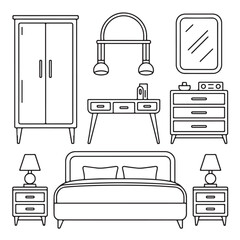 Home Bedroom Furniture Line Icon Illustration