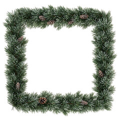 Square Evergreen Pine Wreath Frame with Pine Cones and Frost