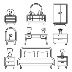 Bedside Furniture Icons with Lamp and Drawer