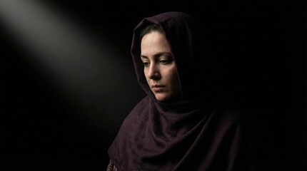 Dramatic Low-Key Portrait of Contemplative Arabic Woman