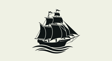 Vintage Sailing Ship Silhouette on Water