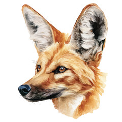 A watercolor painting of Maned Wolf Head, vector illustration on white background. © Andrews